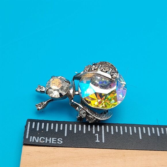 Vintage Bug Insect Rhinestone Brooch Pin, Aurora Borealis, Silver Tone - Picture 5 of 9